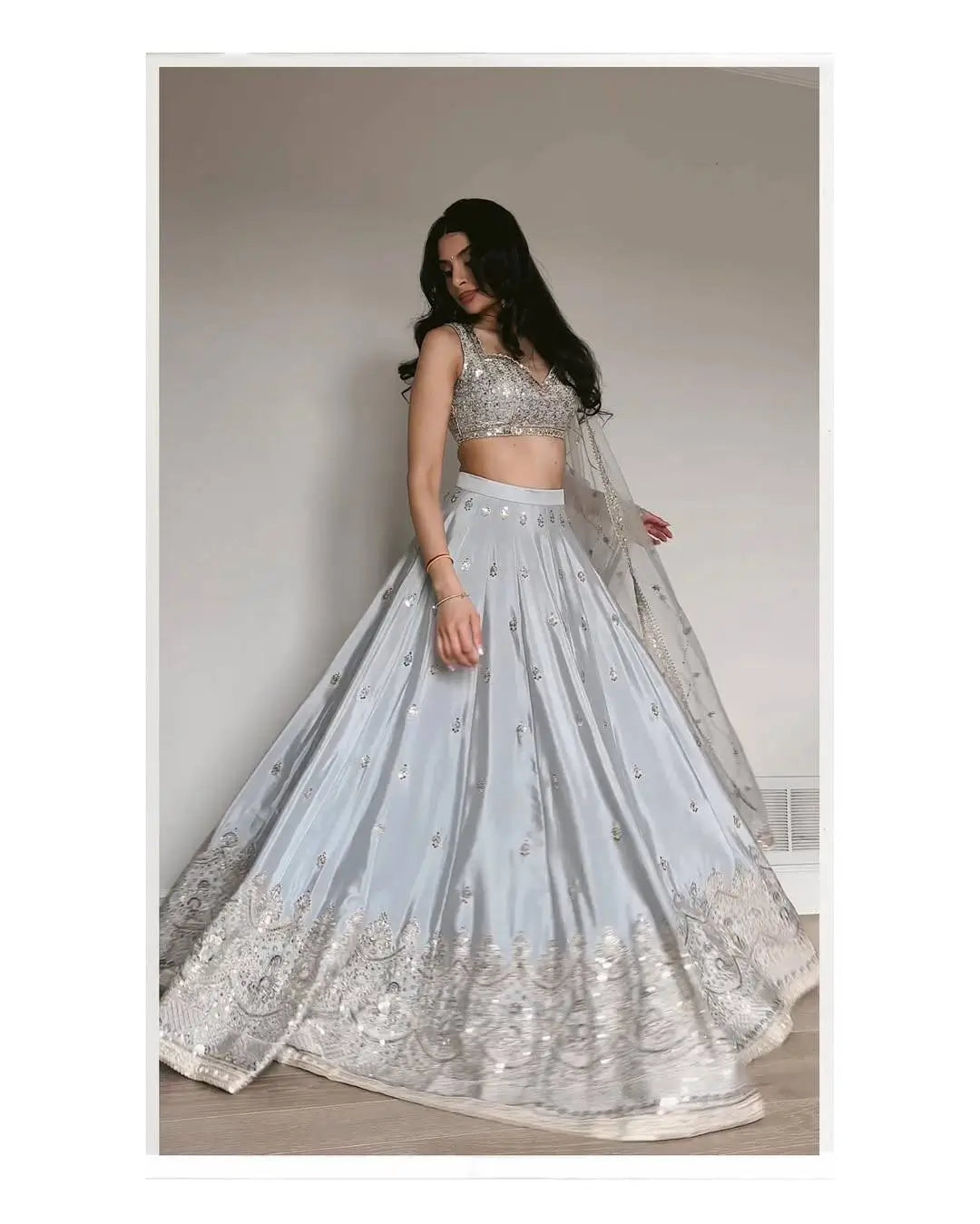 Embroidered Satin Silk Lehenga Set With Net Dupatta