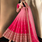 Olive Ombre Georgette Anarkali with Dupatta