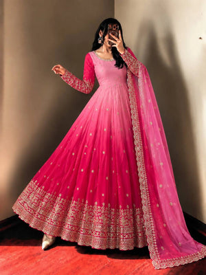 Olive Ombre Georgette Anarkali with Dupatta