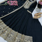 Roman Silk Anarkali Gown with Embroidered Hem