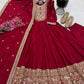 Roman Silk Anarkali Gown with Embroidered Hem