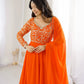 Coral Floral Sequin Anarkali Gown