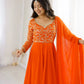 Coral Floral Sequin Anarkali Gown