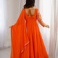 Coral Floral Sequin Anarkali Gown