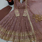 Mauve Crinkle Shimmer Anarkali Gown Set