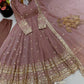 Mauve Crinkle Shimmer Anarkali Gown Set