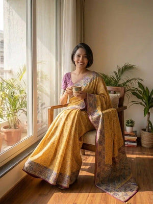 Mustard Zari Mirror Saree