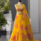 Yellow & Teal Floral Organza Lehenga with Batwa