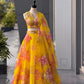 Yellow & Teal Floral Organza Lehenga with Batwa
