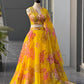 Yellow & Teal Floral Organza Lehenga with Batwa