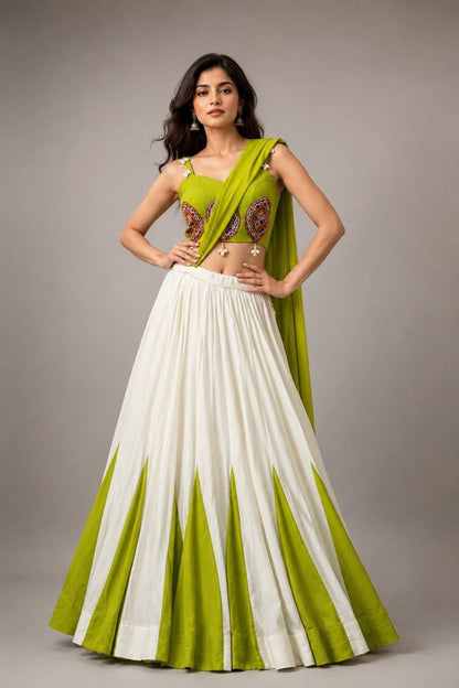 Red Cotton Kali Lehenga with Mirror Work
