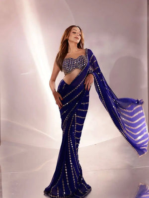 Royal Blue Embroidered Ready to Wear Saree