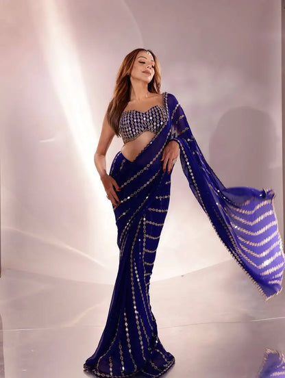 Royal Blue Embroidered Ready to Wear Saree