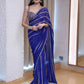 Royal Blue Embroidered Ready to Wear Saree