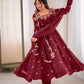 Designer Crunchy Silk Embroidered Gown Set