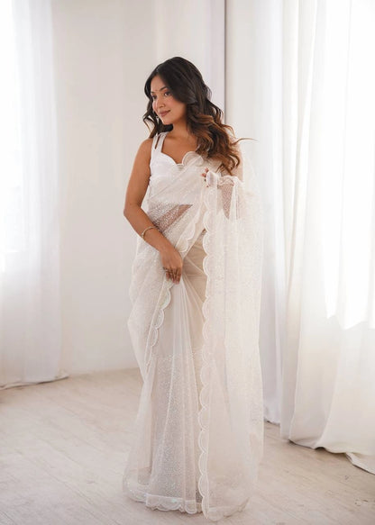 Violet Shimmer Sequin Net Saree