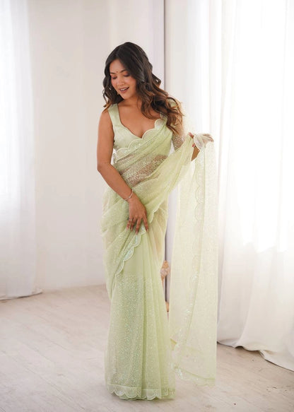Violet Shimmer Sequin Net Saree