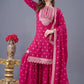 Designer Chinon Silk Embroidered Sharara Set