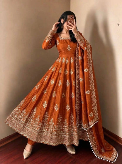 Sage Green Shimmer Silk Anarkali Gown Set