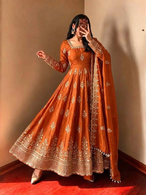 Sage Green Shimmer Silk Anarkali Gown Set