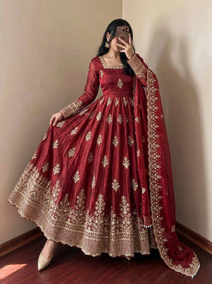 Sage Green Shimmer Silk Anarkali Gown Set