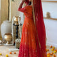 Red Ombre Bandhani Print Anarkali Suit Set