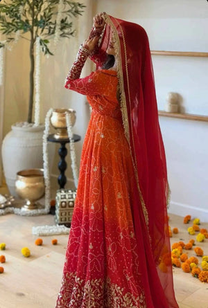 Red Ombre Bandhani Print Anarkali Suit Set