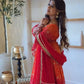 Red Ombre Bandhani Print Anarkali Suit Set