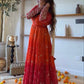 Red Ombre Bandhani Print Anarkali Suit Set