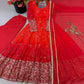 Red Ombre Bandhani Print Anarkali Suit Set