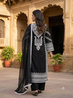 Black White Embroidered Kurta Set