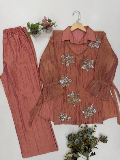 Sequin Floral Shrug Co-ord Set