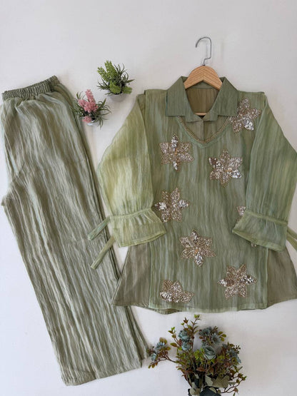 Sequin Floral Shrug Co-ord Set