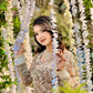 Mocha Pearl Work Net Saree with Blouse Piece