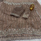 Mocha Pearl Work Net Saree with Blouse Piece