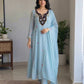 Powder Blue Chanderi Kurta Set with Dupatta