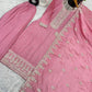 Embroidered Chinnon Silk Suit Set with Dupatta