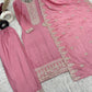 Embroidered Chinnon Silk Suit Set with Dupatta