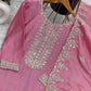 Embroidered Chinnon Silk Suit Set with Dupatta