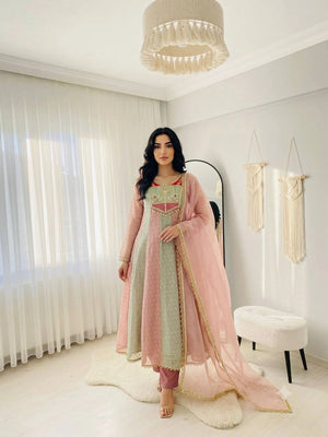 Mustard Panel Embroidered Anarkali