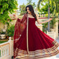 Maroon Sleeveless Anarkali Gown with Dupatta