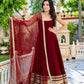 Maroon Sleeveless Anarkali Gown with Dupatta