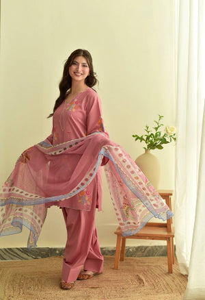 Rose Pink Floral Cutwork Kurta Set
