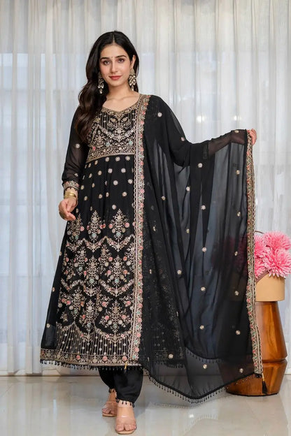 Zari Sequin Gorgette Anarkali Gown