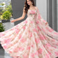 Rose Print Organza Lehenga with Halter Blouse