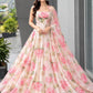 Rose Print Organza Lehenga with Halter Blouse