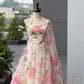 Rose Print Organza Lehenga with Halter Blouse