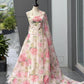 Rose Print Organza Lehenga with Halter Blouse