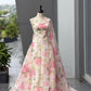 Rose Print Organza Lehenga with Halter Blouse