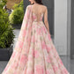 Rose Print Organza Lehenga with Halter Blouse